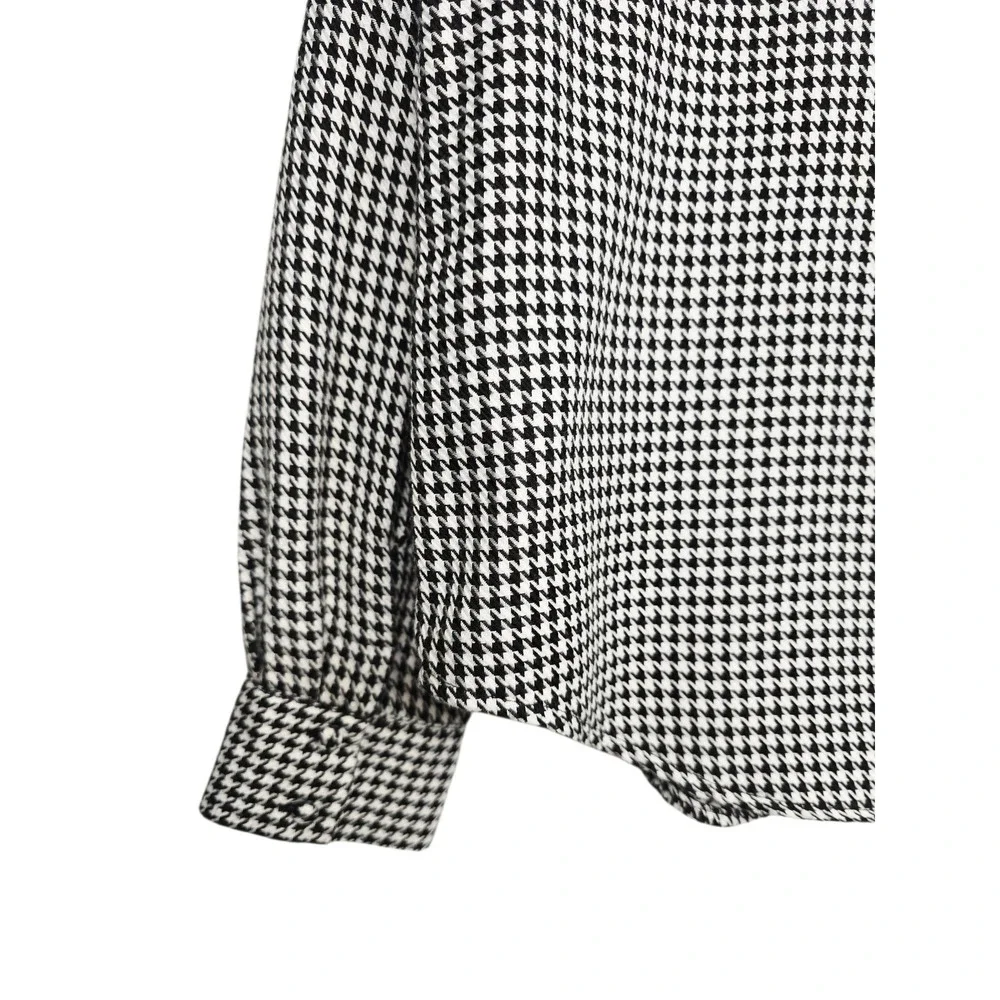 Zara Houndstooth Button Up Shirt‎ S Black White Collared Preppy Academia Chic